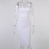 spaghetti straps white sexy club midi dress