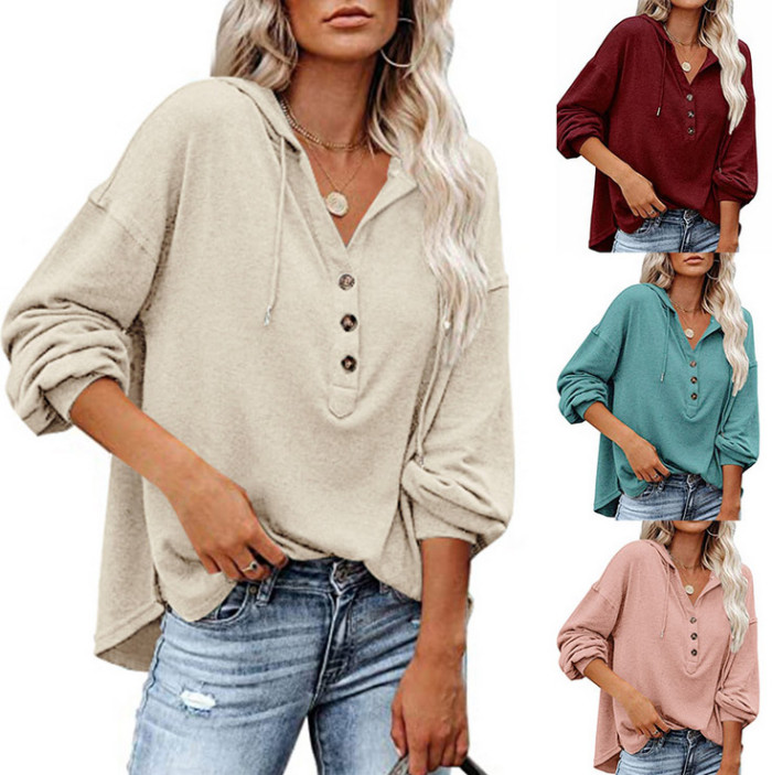 Casual Loose Solid Color Hoodie Sweater