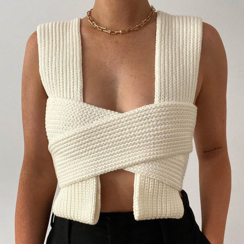 Sexy Sweater Vest With Cross Knit Top