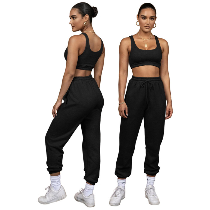 Solid Color Double Layer Vest and Trousers Sports Suit