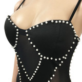 Patch Sexy Beaded Strap Mini Bodycon Dress