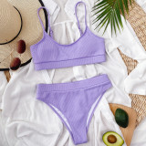 Two Piece Simple Solid Color High Waist Swimwear