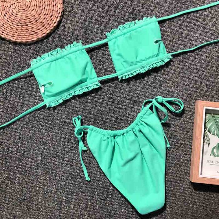 Sexy Bandeau Ruffles Micro Bikini swimsuit women spaghetti bathing suit