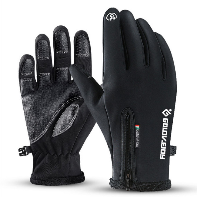 Outdoor Waterproof Gloves Winter Full Finger Zipper Touch Screen Men And Women Windproof Glove