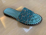 Women 's Sandals Shoes One Word Diamond Slippers Round Head