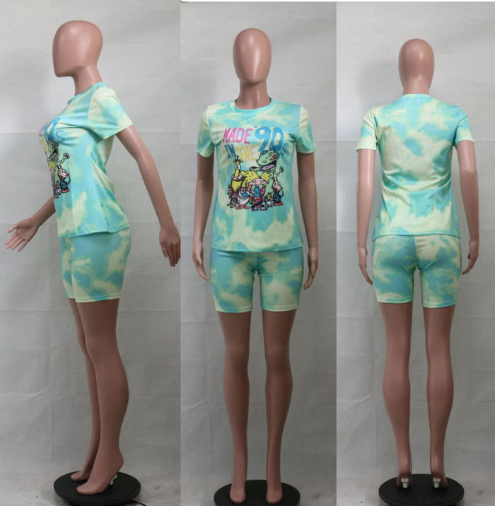 Cartoon Tie Dye Printing Leisure Two Piece Suit