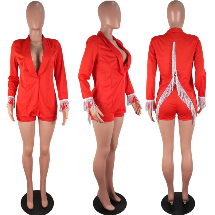 Back Deep V Split Tassel Casual Suit