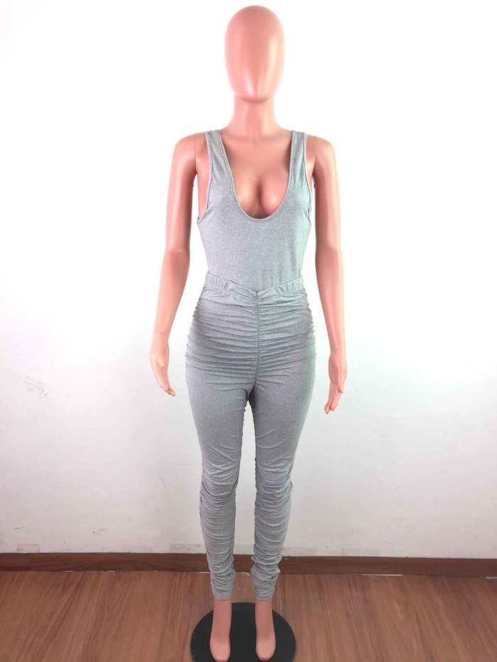 V-neck Bodysuits Equipped pleated Sweatpants suit