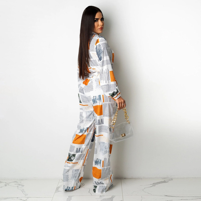 Casual Fashion Loose Shirt Long Sleeved Jumpsuit With Belt