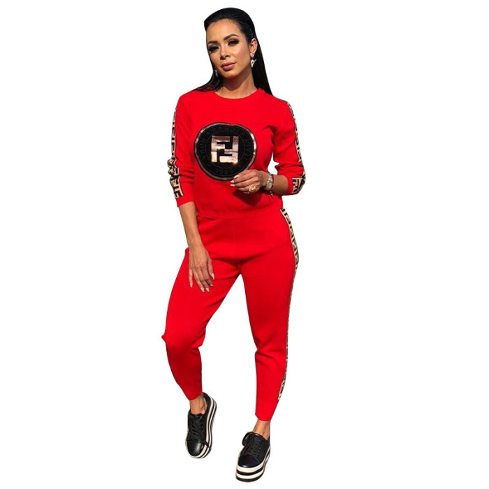 Print O-Neck Sweat Suit with Sleeves