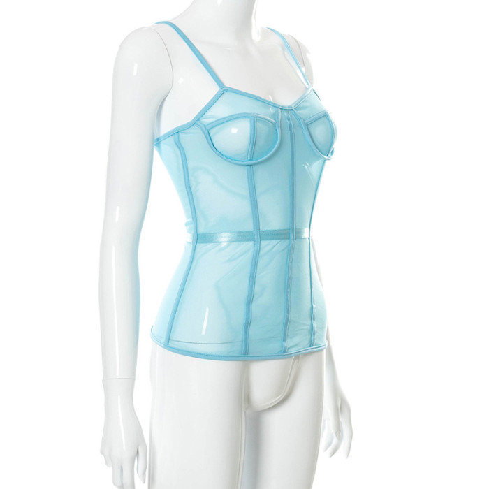 Pure Color Mesh Stitching Sling Top