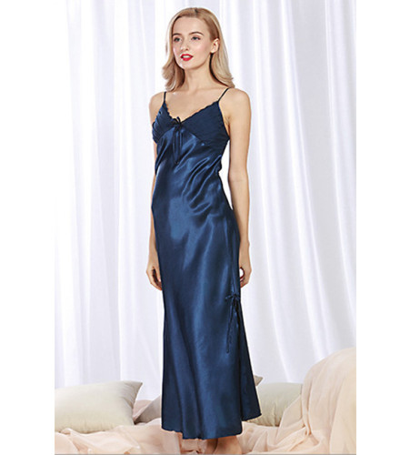 Halter V-neck Pajama Sleepwear Long Nightgown Silk Lingerie