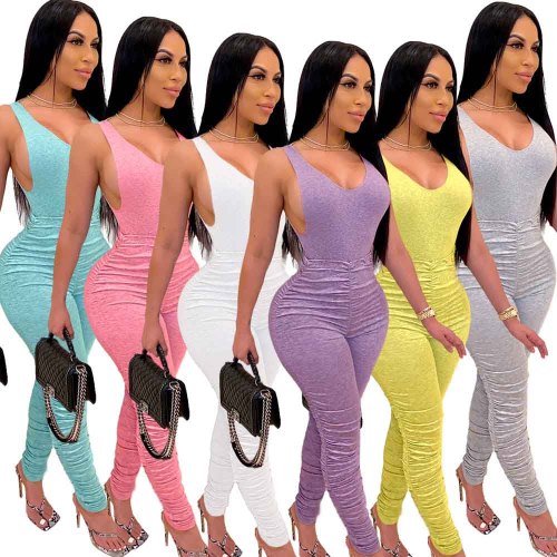 V-neck Bodysuits Equipped pleated Sweatpants suit