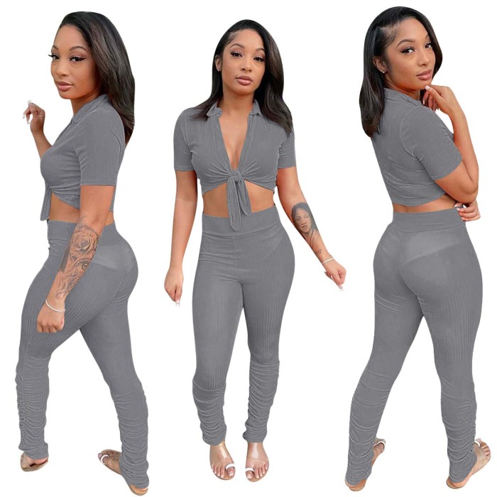 Two-piece Pit Strips Top and Pants Suit