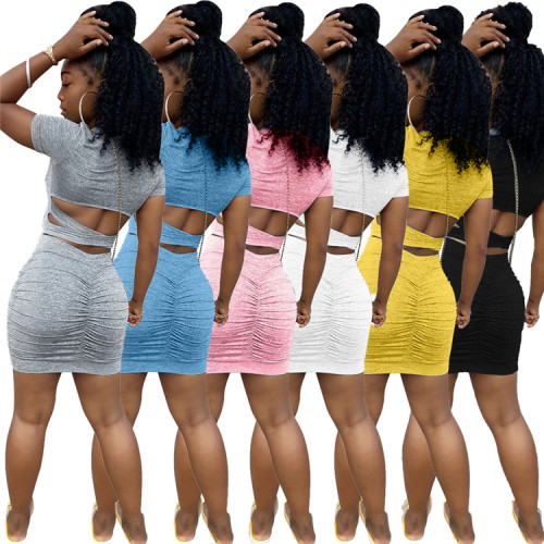 8 colors back hollow out stacked dress