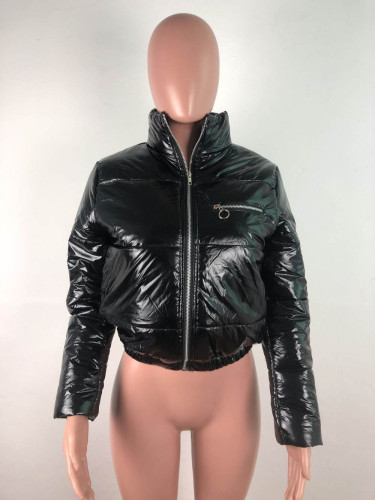 Winter Padded Zip Up Short Leather Jacket