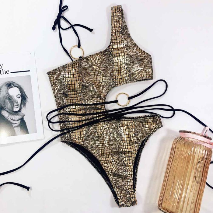 Crocodile Chain Linked Top With Thong Bikini Set