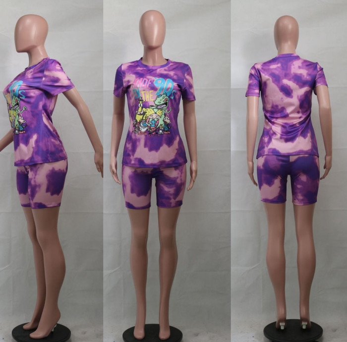 Cartoon Tie Dye Printing Leisure Two Piece Suit