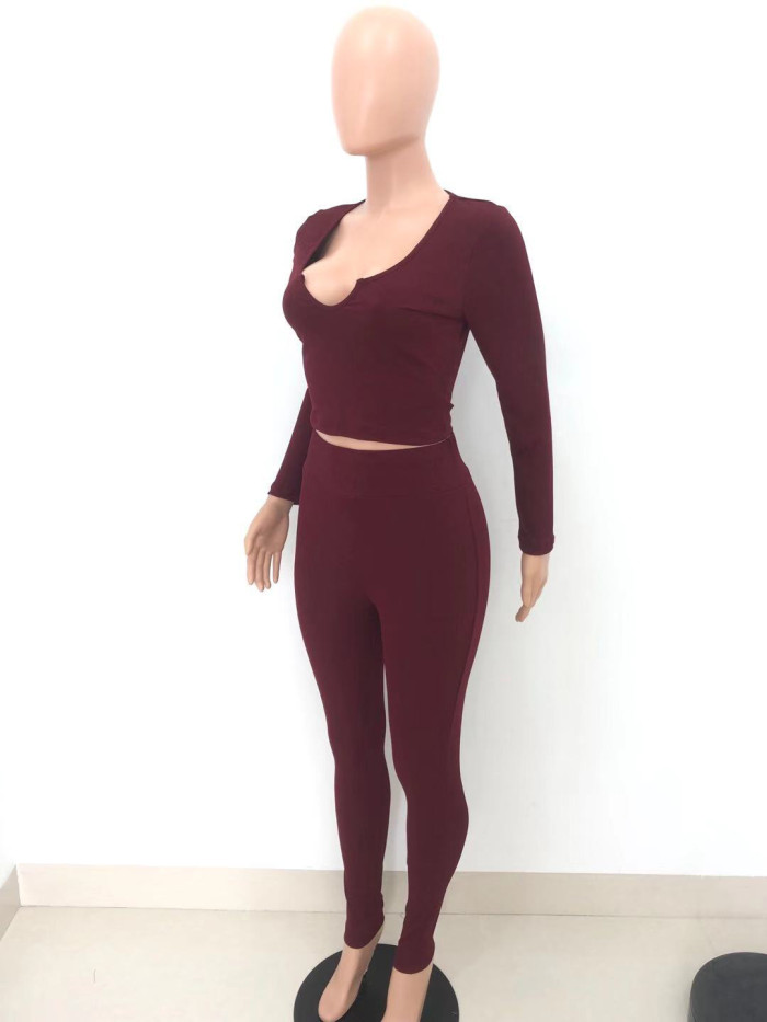 rib knit full sleeve top and skinny pant suit