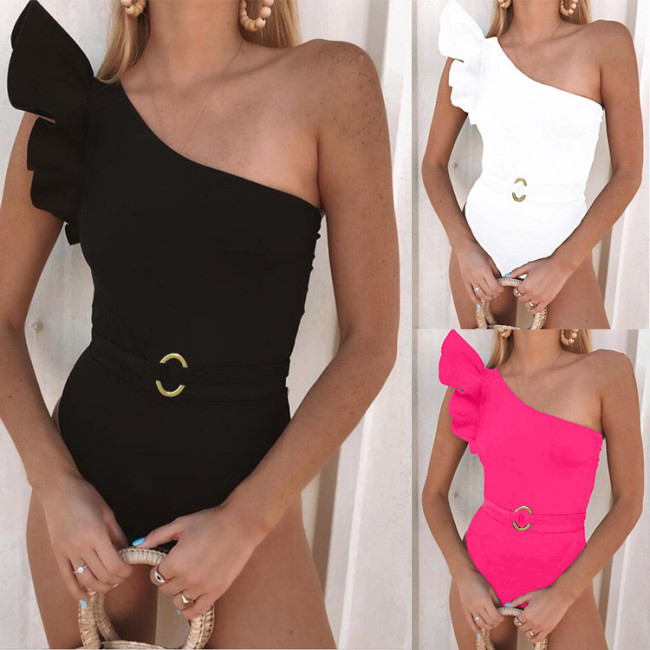 One Shoulder One-Piece Ruffle Swimwear