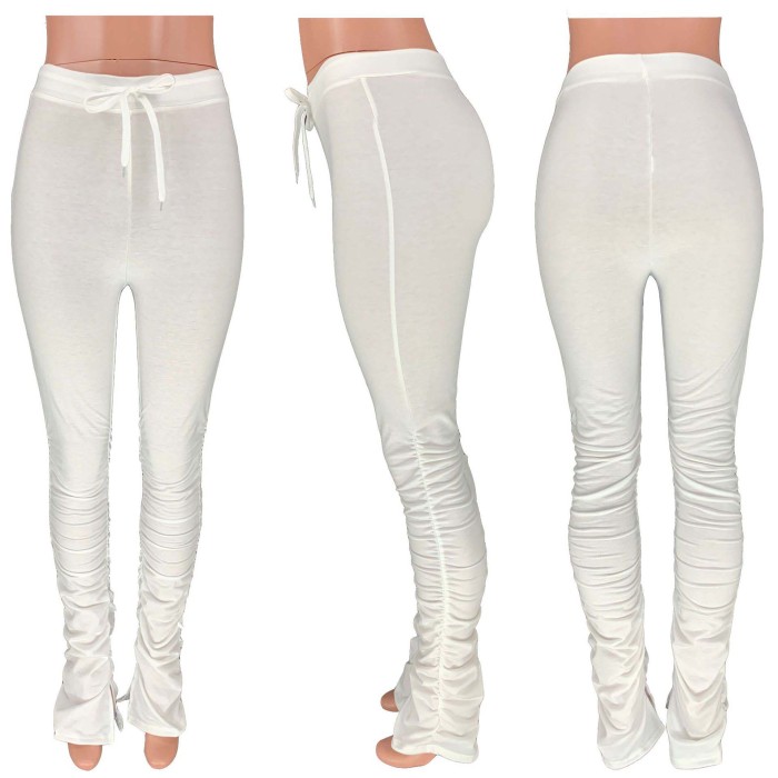 Solid Color Pleated Split Micro Flared Track Pants