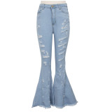 Washed jeans Hole High Waist Flared Pants