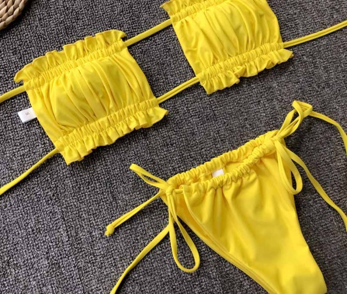 Sexy Bandeau Ruffles Micro Bikini swimsuit women spaghetti bathing suit