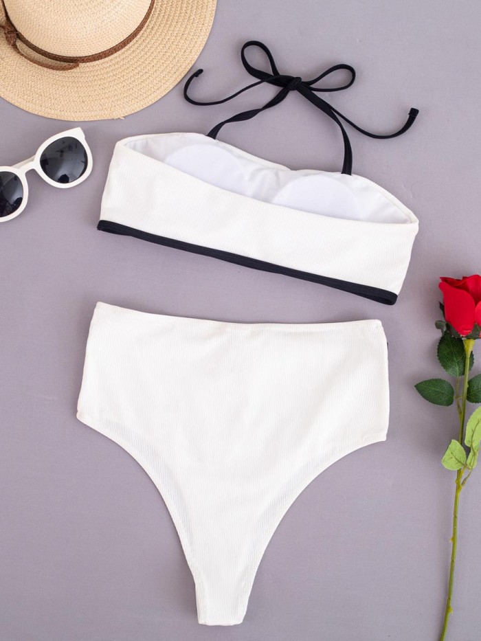 Sexy Bikini With Black And White Stitching Swimsuit  Suit