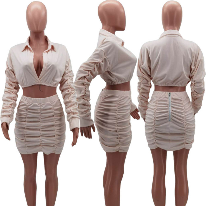 fall crop top and skirt 2 piece set bodycon dress women clothing 2020