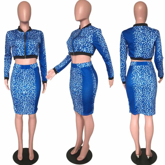 Leopard Print Fashion Casual Long Sleeve  Two-piece Suit