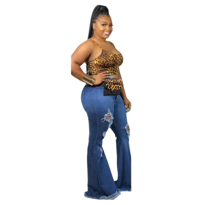 Plus Size Ripped Distressed Bell Bottom Denim Pants