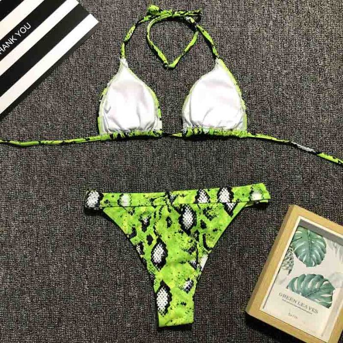 Snake Print Padded Gather Bikini Set