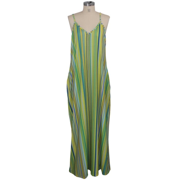 Women's Casual Pinstripe Maxi Dress Sleeveless Plus Size Sundress
