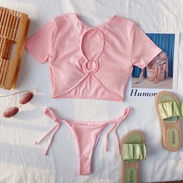 pink rib knit bikini swimwear