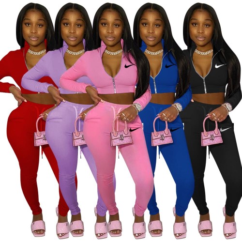 Casual Color Matching Sports Zipper Suit