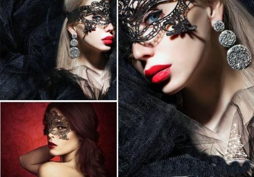 LE3327-1 Halloween Masquerade Party Black Lace Mask