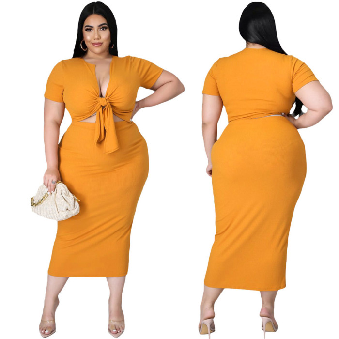 Plus Size Sexy Chest Strap Two-piece Skirt Suit