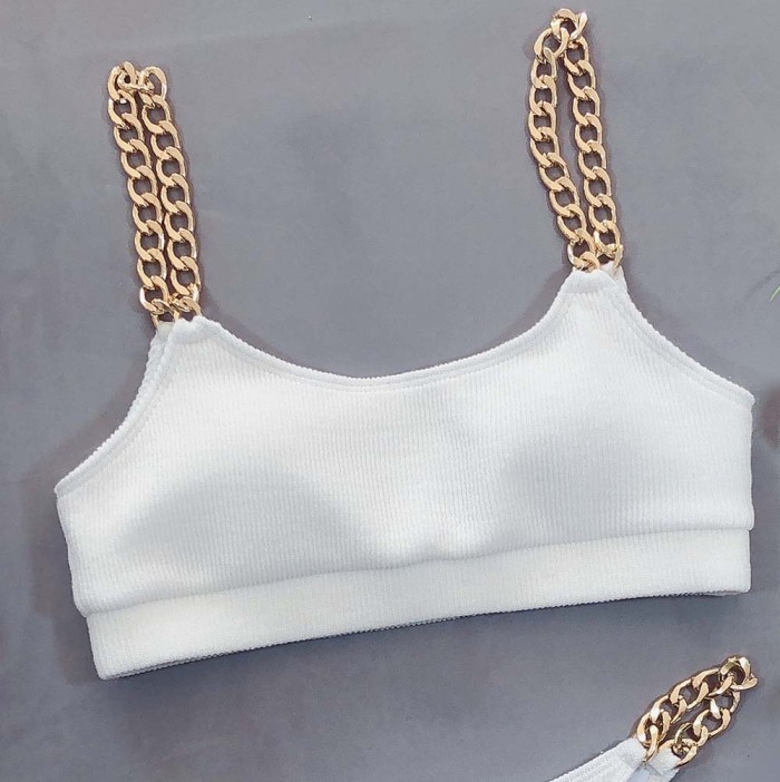 Solid Color Two Piece Chains Swimwear