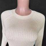 Winter Solid Plain Casual Ribbed Matching Top and Pants Set