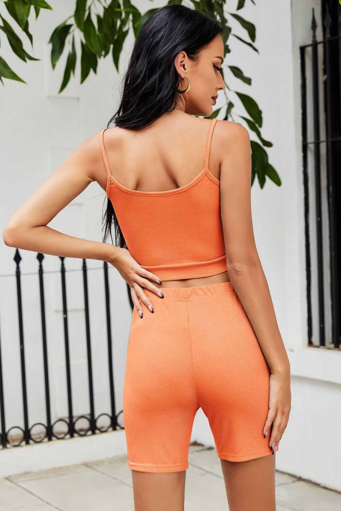 solid color Ribbed Camisole and short pants two piece women