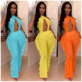 Transparent Club Ruffles Plung Jumpsuit