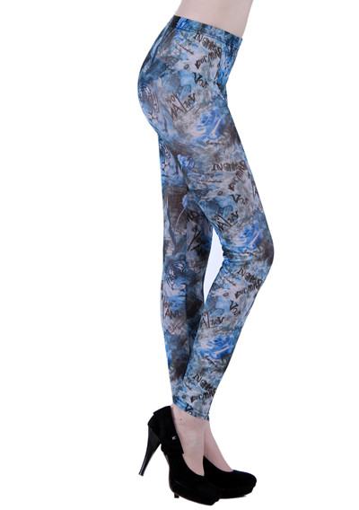 LE5313 blue letter pattern leggings