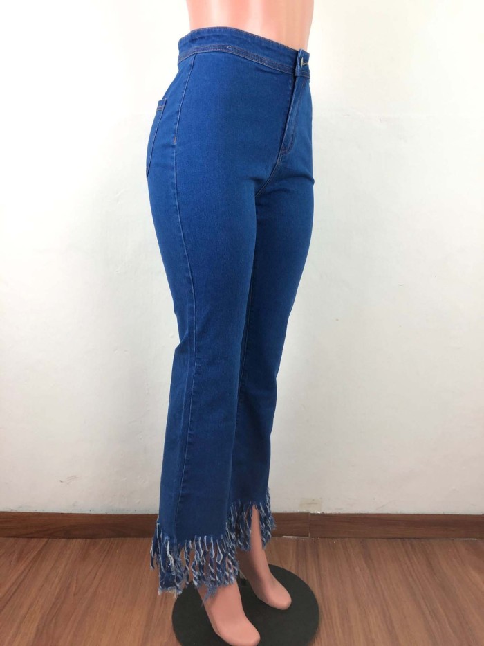 Street trend flared pants Fringed denim trousers