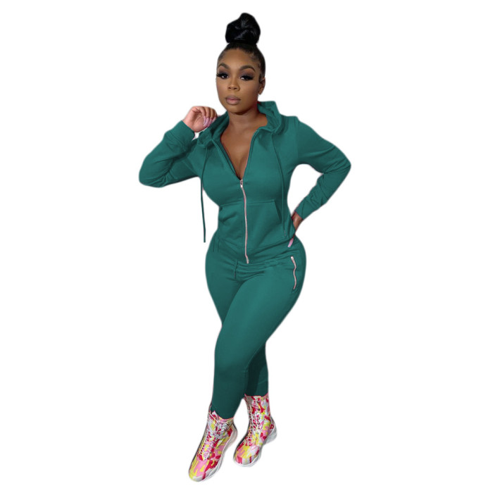 zipper hoodies and jogger 2 piece sweatsuit set