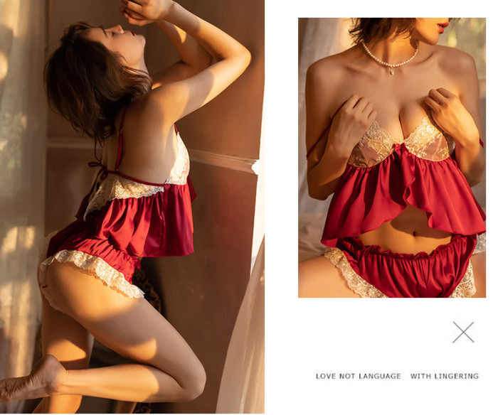 Lace Sling Top Shorts Two-piece Stain Lingerie Suit
