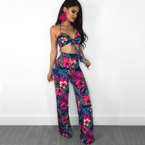 Wrapped chest printing two-piece Pant Sets