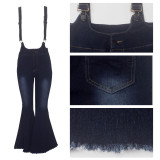 washed Denim Stretch Horn Strap Jeans