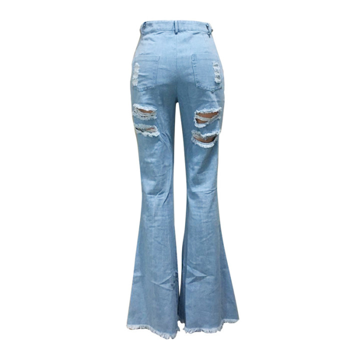 Light Blue Distressed Bell Ripped Denim