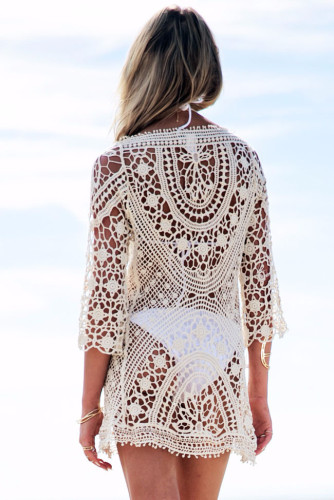 Hollow Crochet Backless Beach Dress LE7712