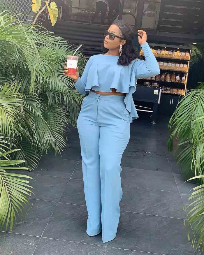 Fashionable Back Pleated Solid Color Wide Leg Two-piece Suit